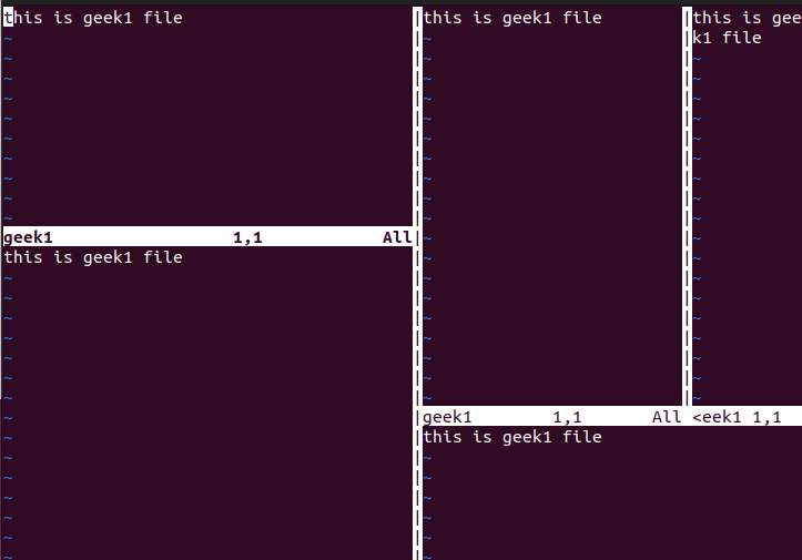 Splitting Vim Screen Horizontally and Vertically in Linux