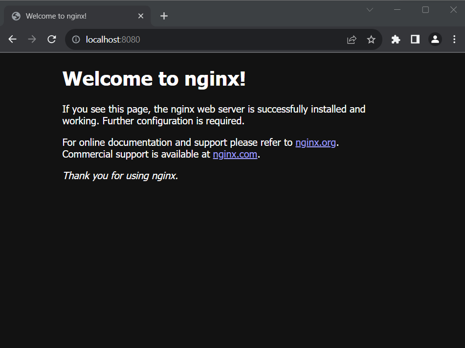 running nginx on port 8080