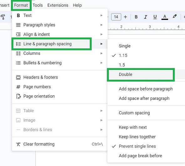 how to double space essay docs