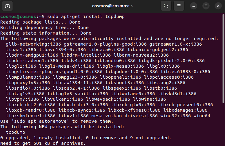 Installing tcpdump tool