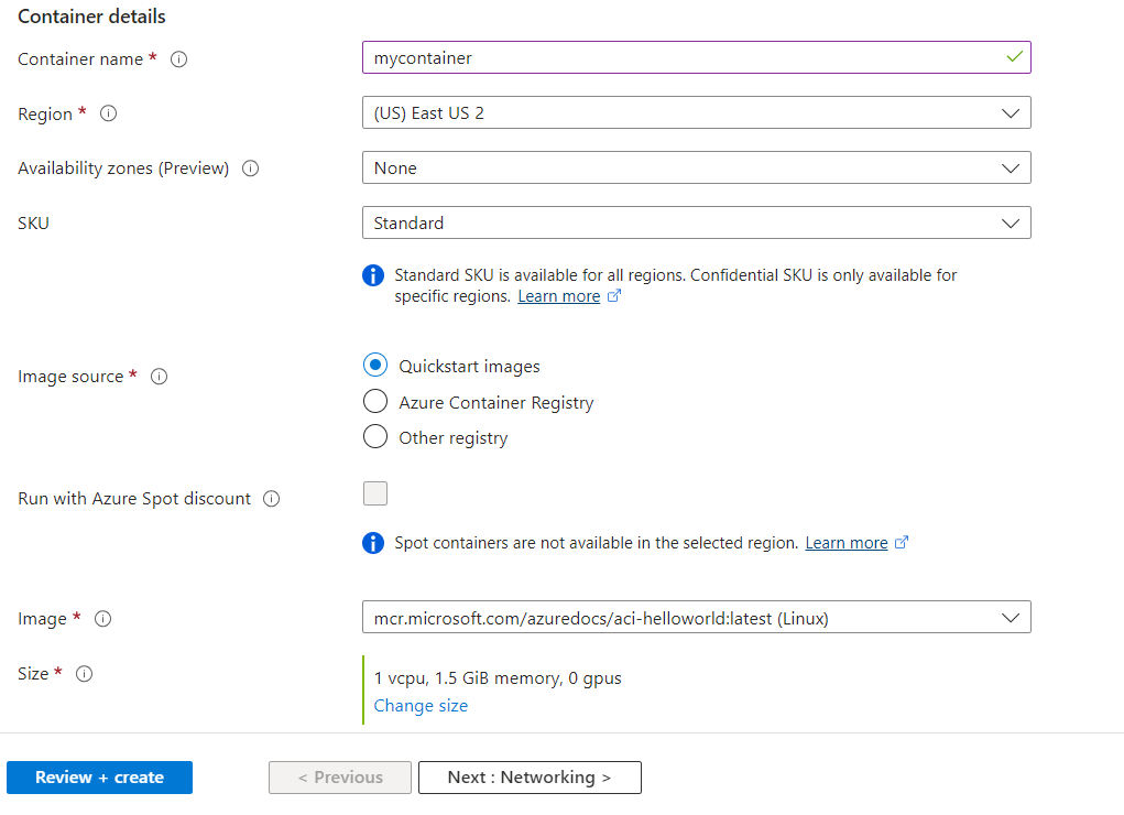 Container Instance details