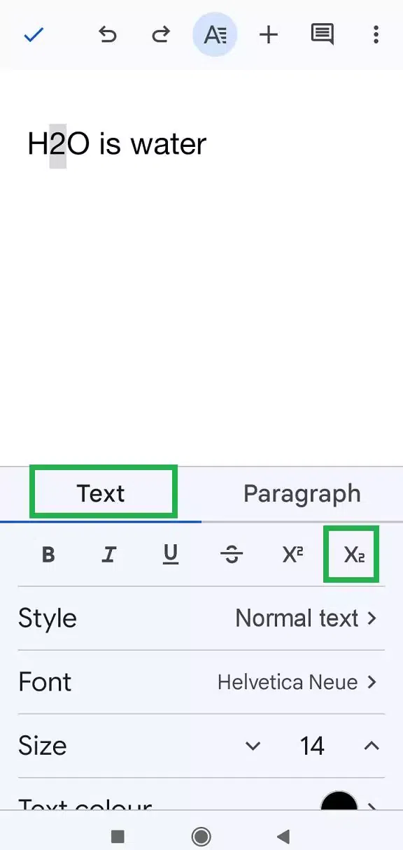 select the subscript icon from the text tab 