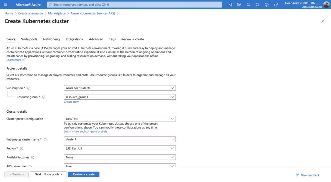 Name of the resource group and cluster 