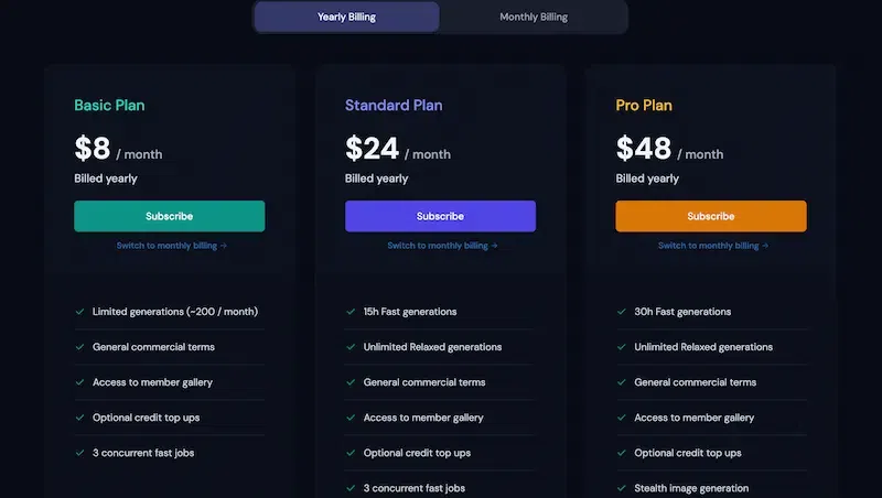 Midjourney Pricing Plans