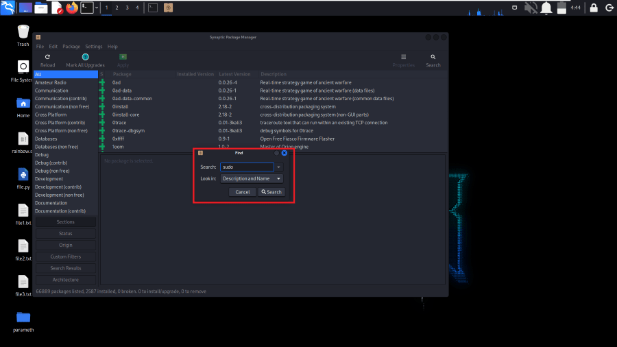 Searching sudo package