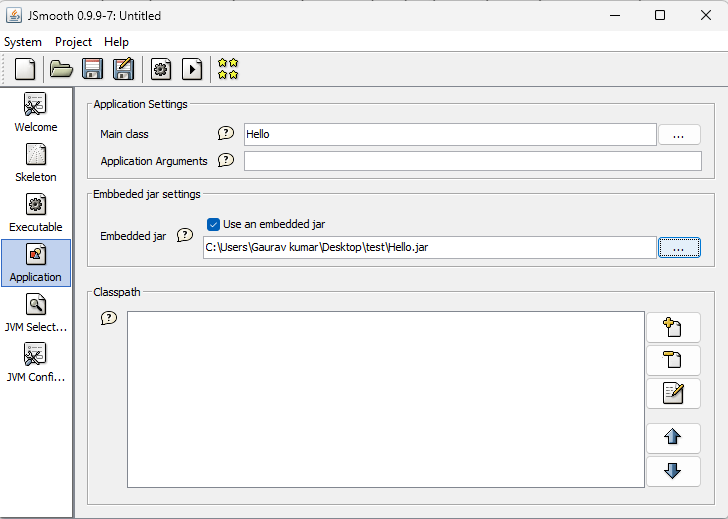 choose the location of the .jar file