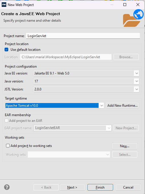 Choosing Servlet Project Details Myeclipse