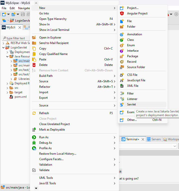 Creating login servlet myeclipse