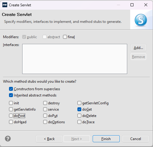 Servlet method selection myeclipse