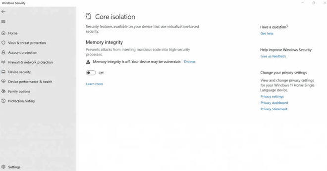 Setting Off Memory Integrity