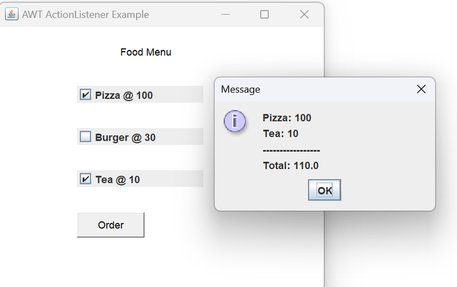 Output of ActionListener Example 2