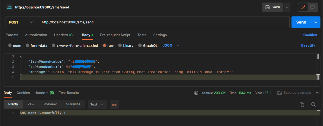 Postman SMS Controller Output