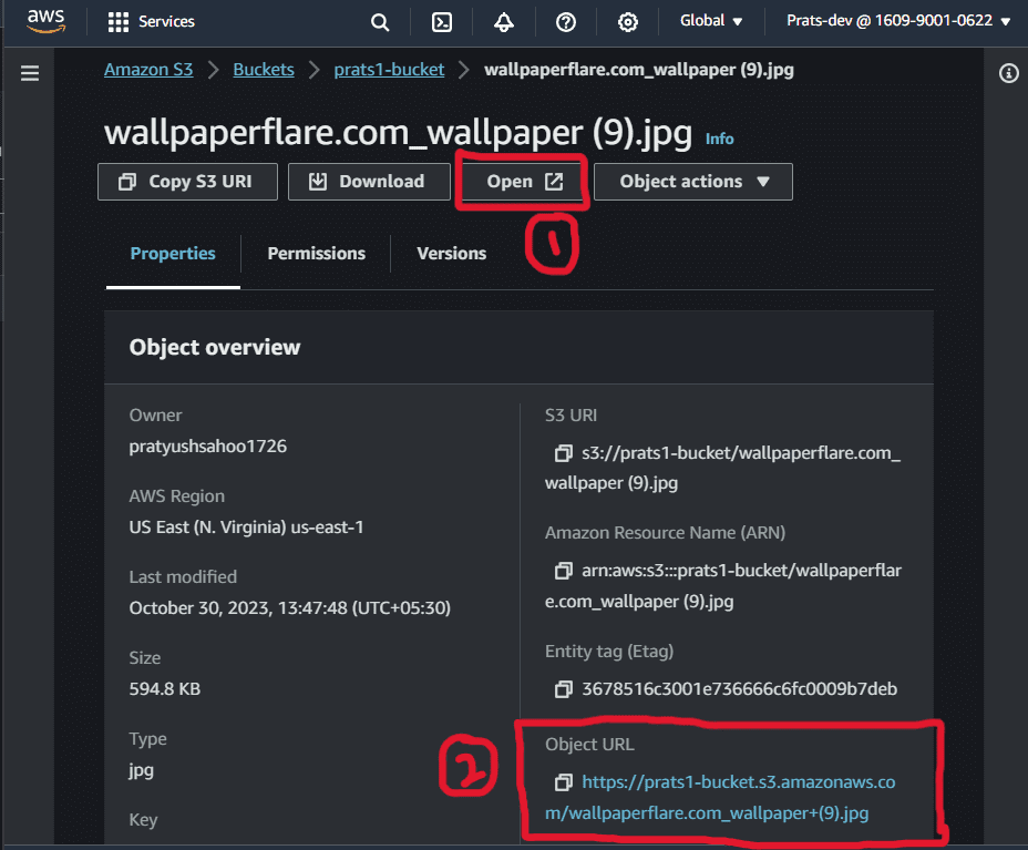 viewing object in S3 bucket