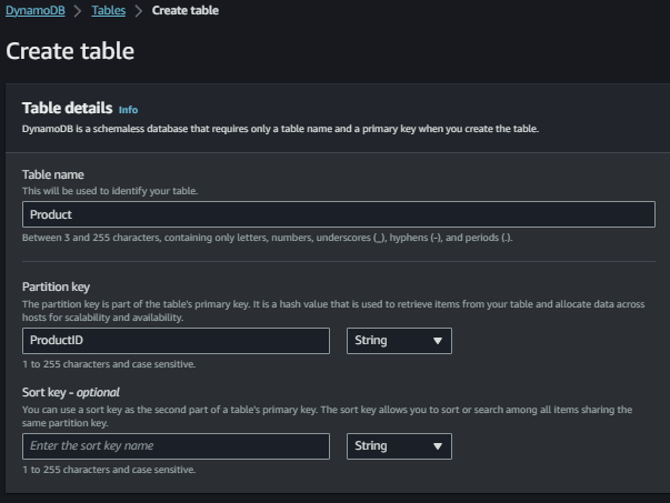 Creating table in Amazon DynamoDB