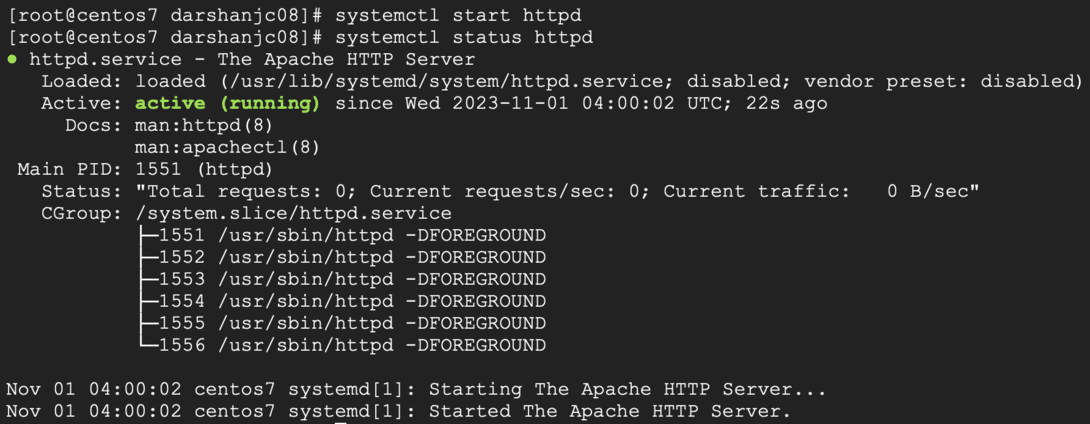 Starting the Apache Web server