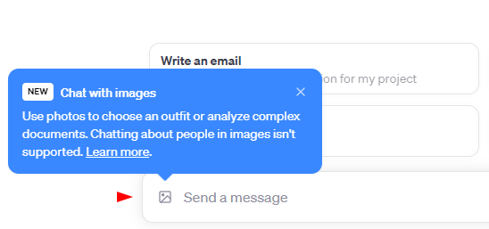 Get the prompt message for Chat with Image feature