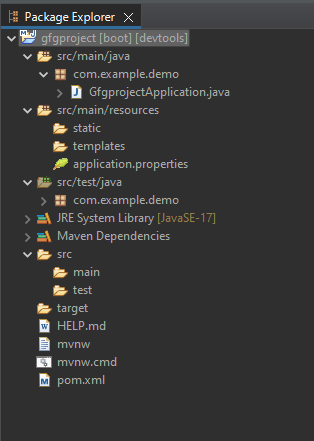 Folder view of project