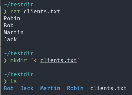 Creating a folder for each client using the shell redirection operator