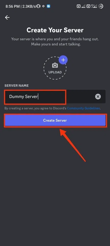  Create you account and create your server