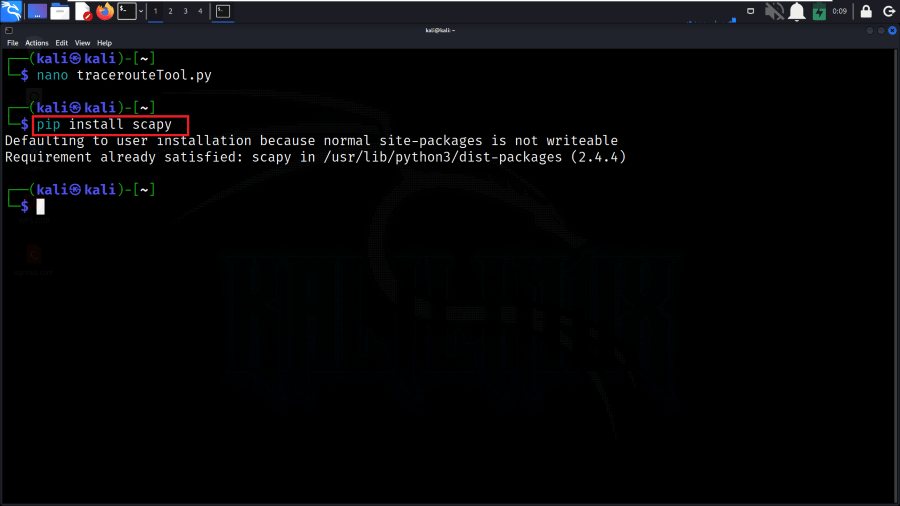 Installing scapy package