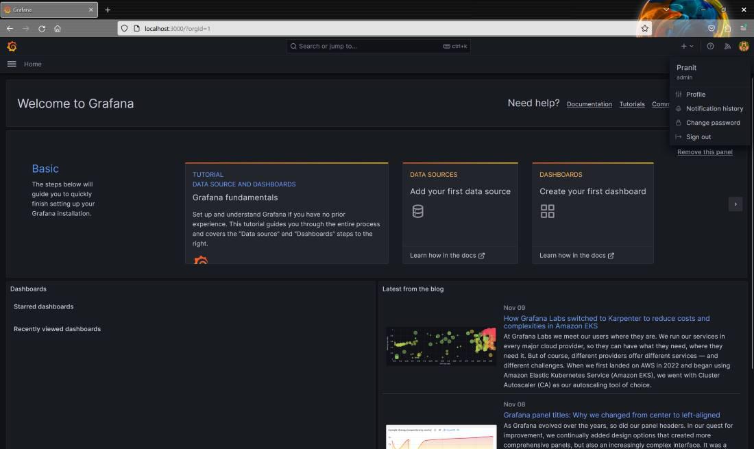 logging into the Grafana server