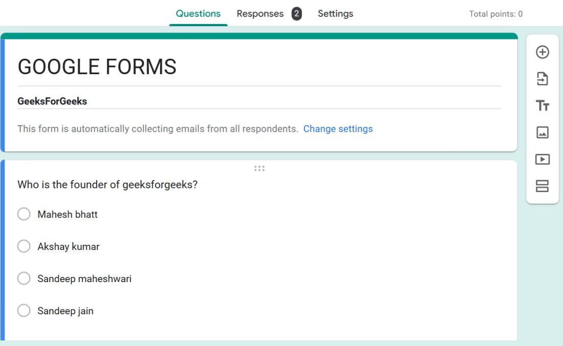 How to import a quiz from Google Doc into Google Form - GeeksforGeeks