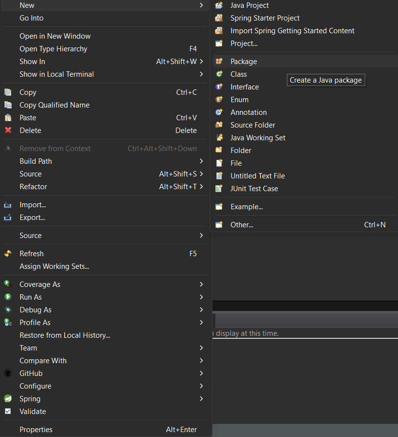 Options selection for package creation