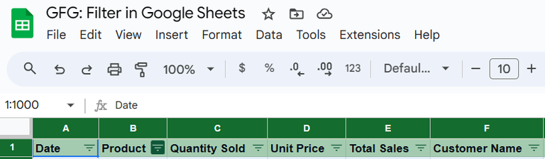 filter icons become visible at the top of the chosen columns