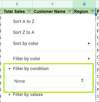 Select Filter by Condition