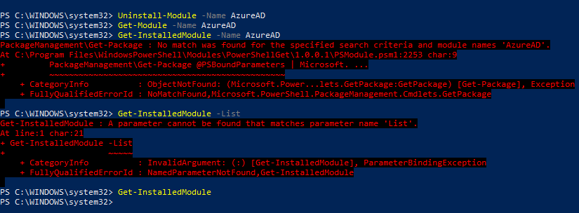 Uninstall-AzureAD-PowerShell-Module