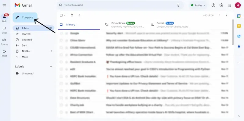 Select Compose on Gmail