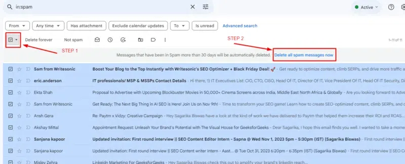 Delete Spam Emails on Gmail in Bulk