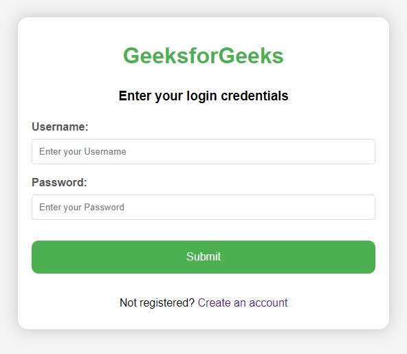 Example of Login Form in HTML Output