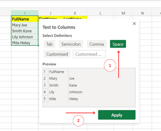 Choose Space as delimiter and click OK