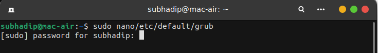 Command to open grub config. file in nano editor