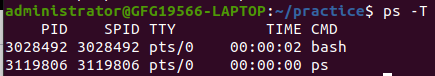 ps -T option to list running processes in linux