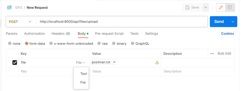 How to test file uploads in Postman using Express? - GeeksforGeeks