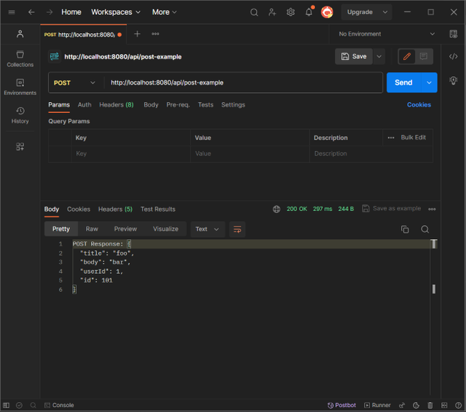 Testing api/post-example API in Postman