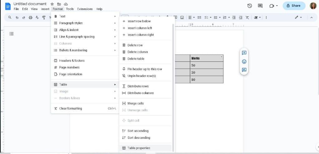 Click on Table Properties 