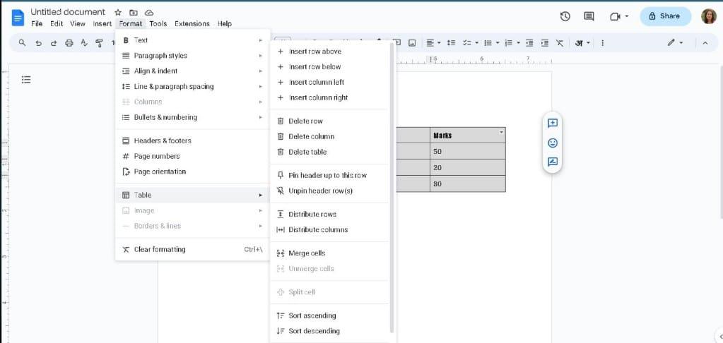 Click on Table from Format menu.