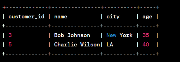 where clause with or operator example output