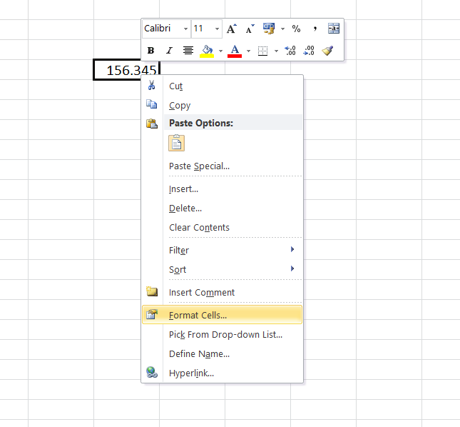 Open Format Cells Dialog