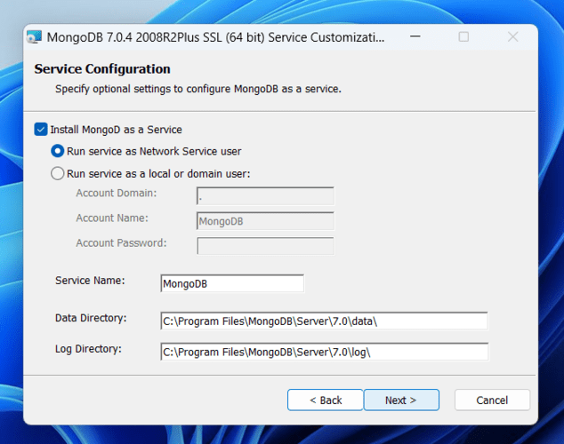 service configuration