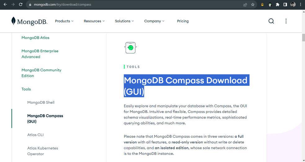 mongodb compass download section