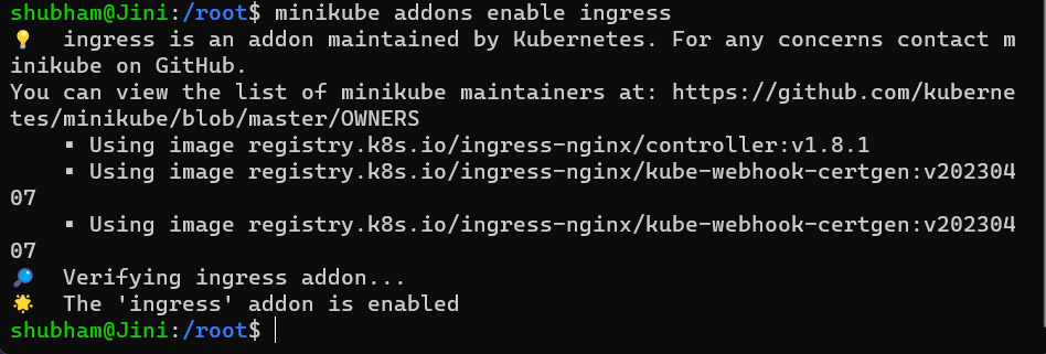 Adding Ingress addon to Minikube