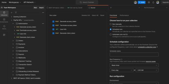 view showing the multiple options available to run the folder or collection altogether