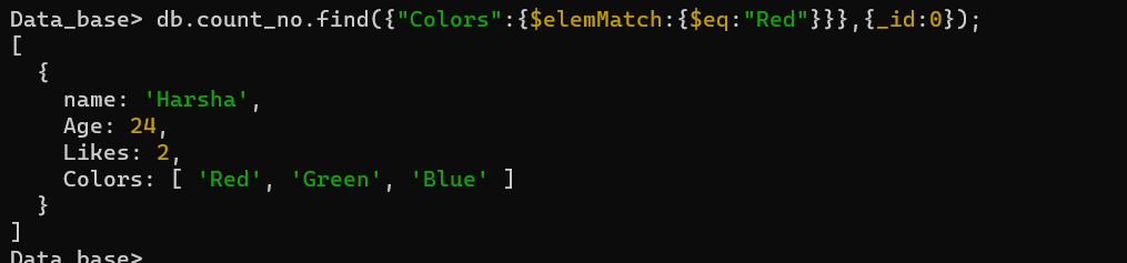 example of using $elemmatch operator