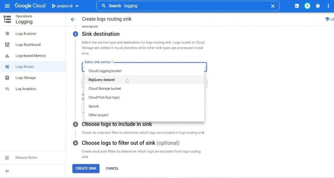 logging export destination