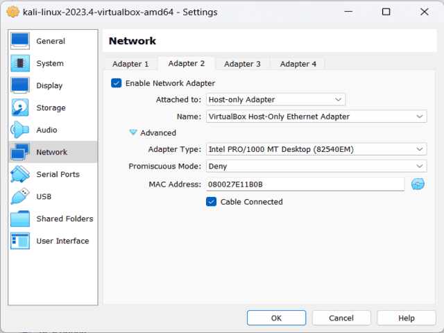 Choose a Host-Only Ethernet Adapter