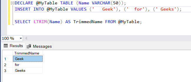 LTRIM Function in SQL - GeeksforGeeks